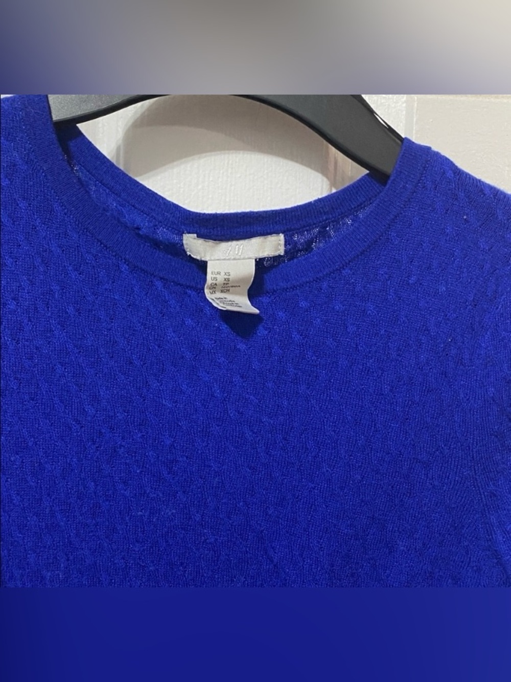 Cobalt Royal Blue Puff Sleeve Ribbed Knit Top H&M XS Quiet Luxury - Picture 4 of 10